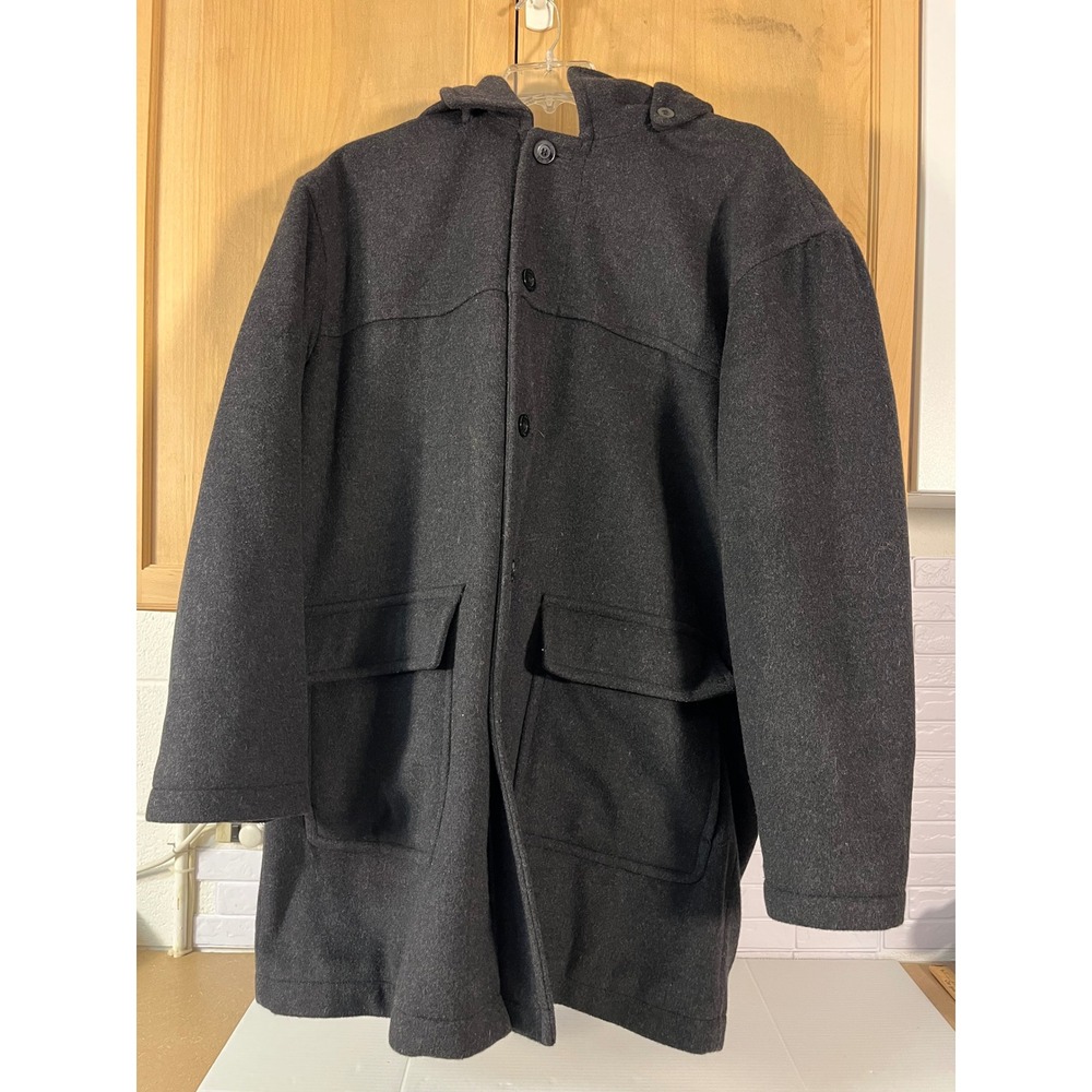 Claiborne Wool Blend Coat Mens XXL Gray Hooded Quilted Lining Car Coat